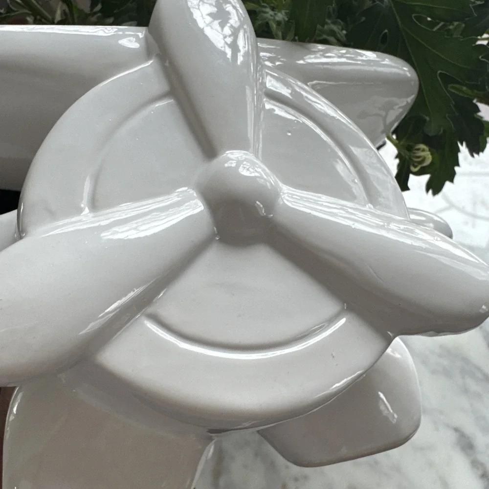 Large White Ceramic Airplane Piggy Bank – Modern Aviation Nursery Decor Gift